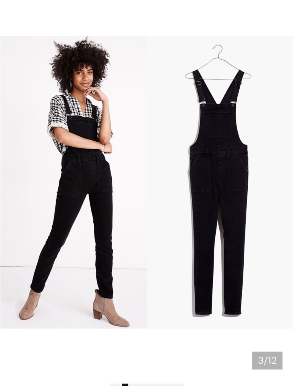 XS Madewell Black Skinny Denim Overalls